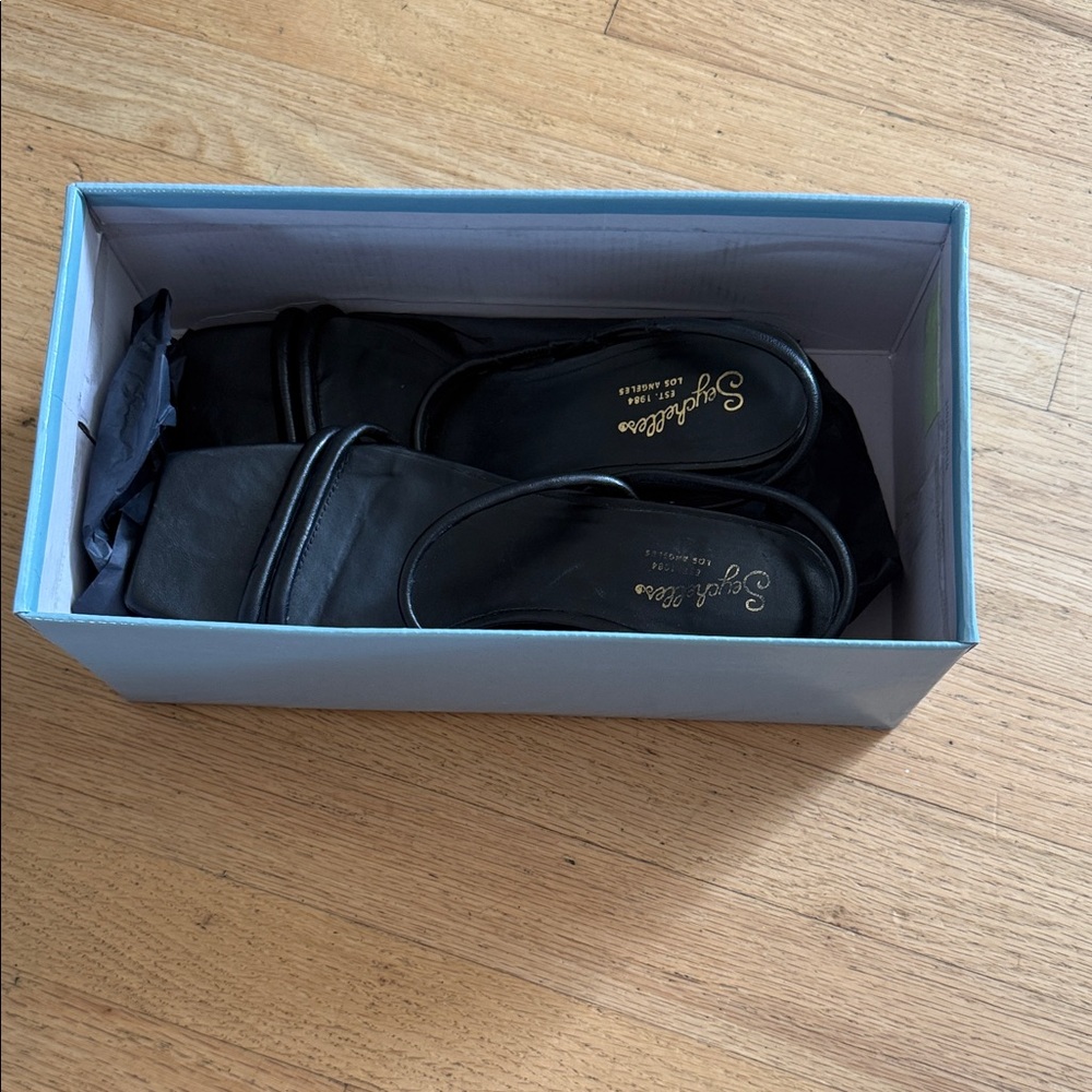 Seychelles Black Double-Strap Square-Toe Slide Sandals